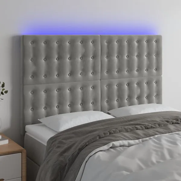 Tête de lit à LED Gris clair 144x5x118/128 cm Velours