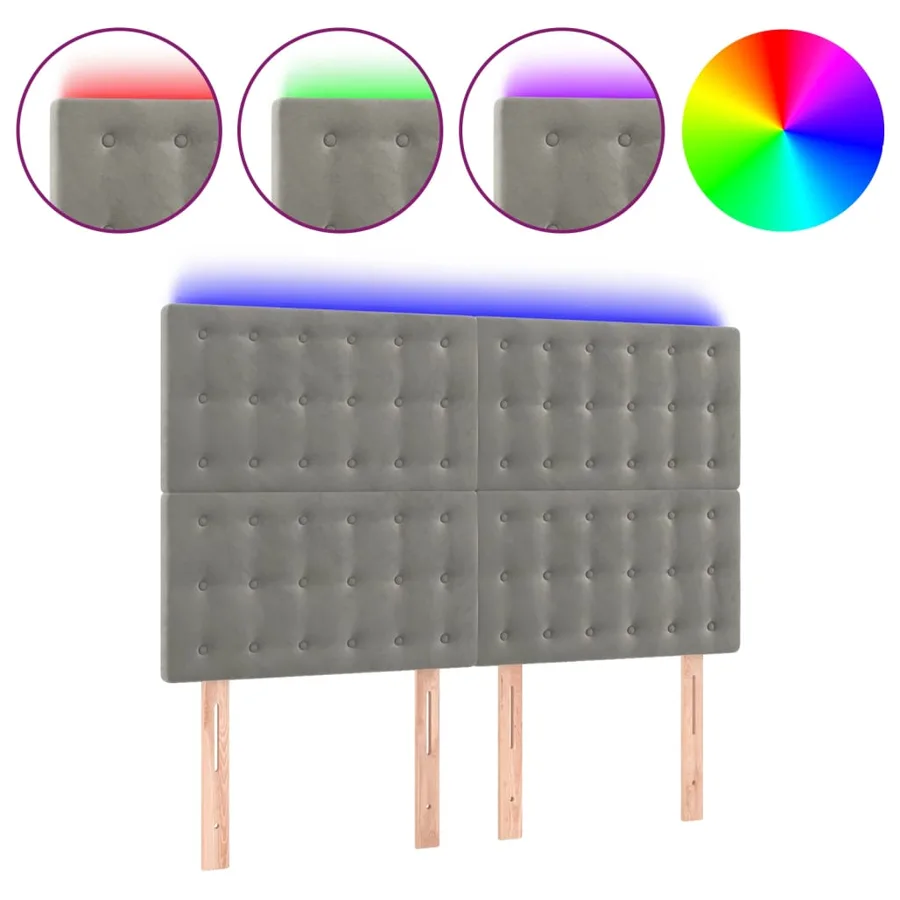 Tête de lit à LED Gris clair 144x5x118/128 cm Velours - 2