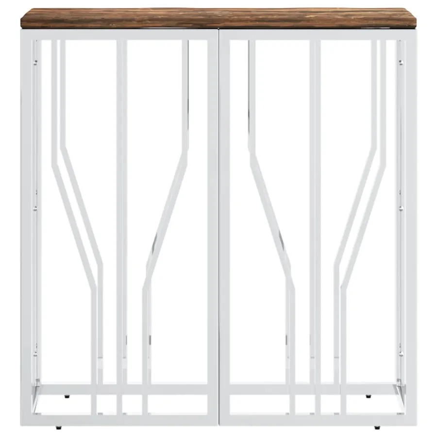 Table console argenté acier inoxydable/bois massif récupération - 3