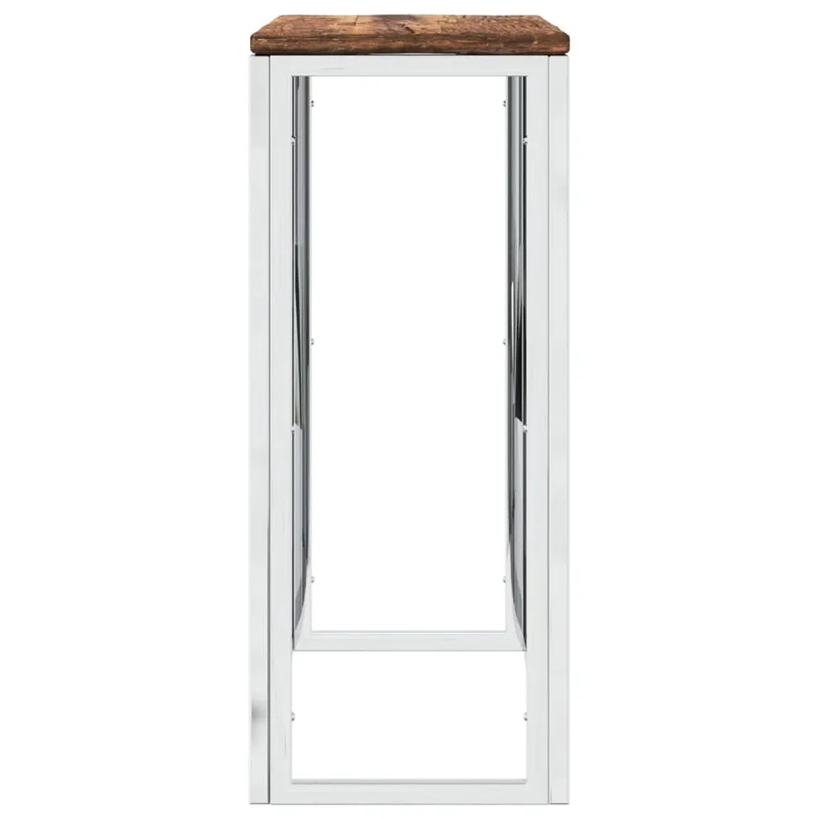Table console argenté acier inoxydable/bois massif récupération - 4