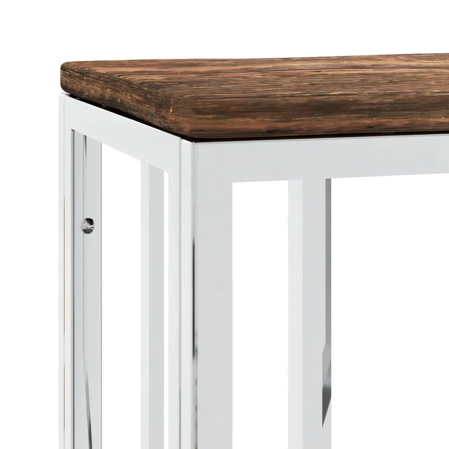 Table console argenté acier inoxydable/bois massif récupération - 5