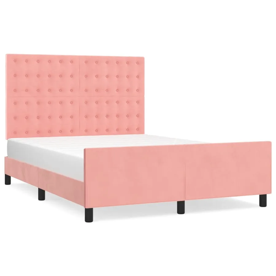 Cadre de lit sans matelas rose 140x200 cm velours - 2