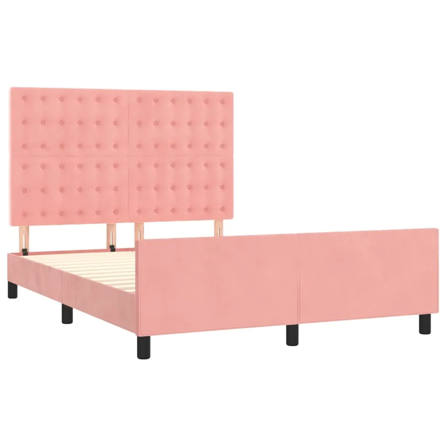 Cadre de lit sans matelas rose 140x200 cm velours - 4
