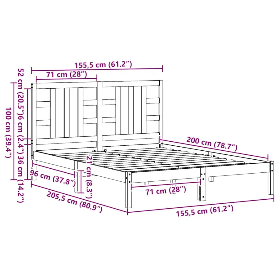 Cadre de lit sans matelas blanc 150x200 cm bois massif - 10