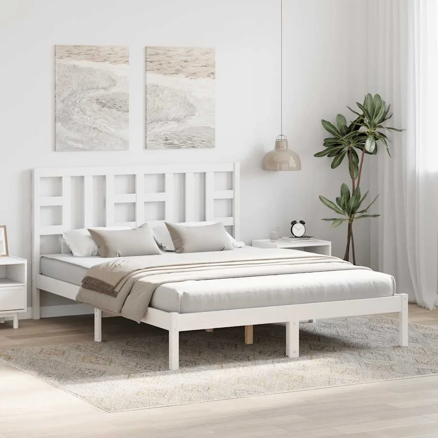 Cadre de lit sans matelas blanc 150x200 cm bois massif - 3