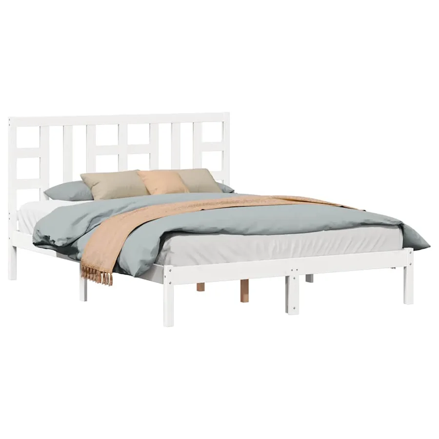 Cadre de lit sans matelas blanc 150x200 cm bois massif - 4