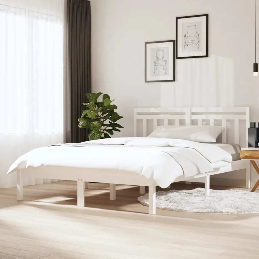 Cadre de lit sans matelas blanc bois de pin massif
