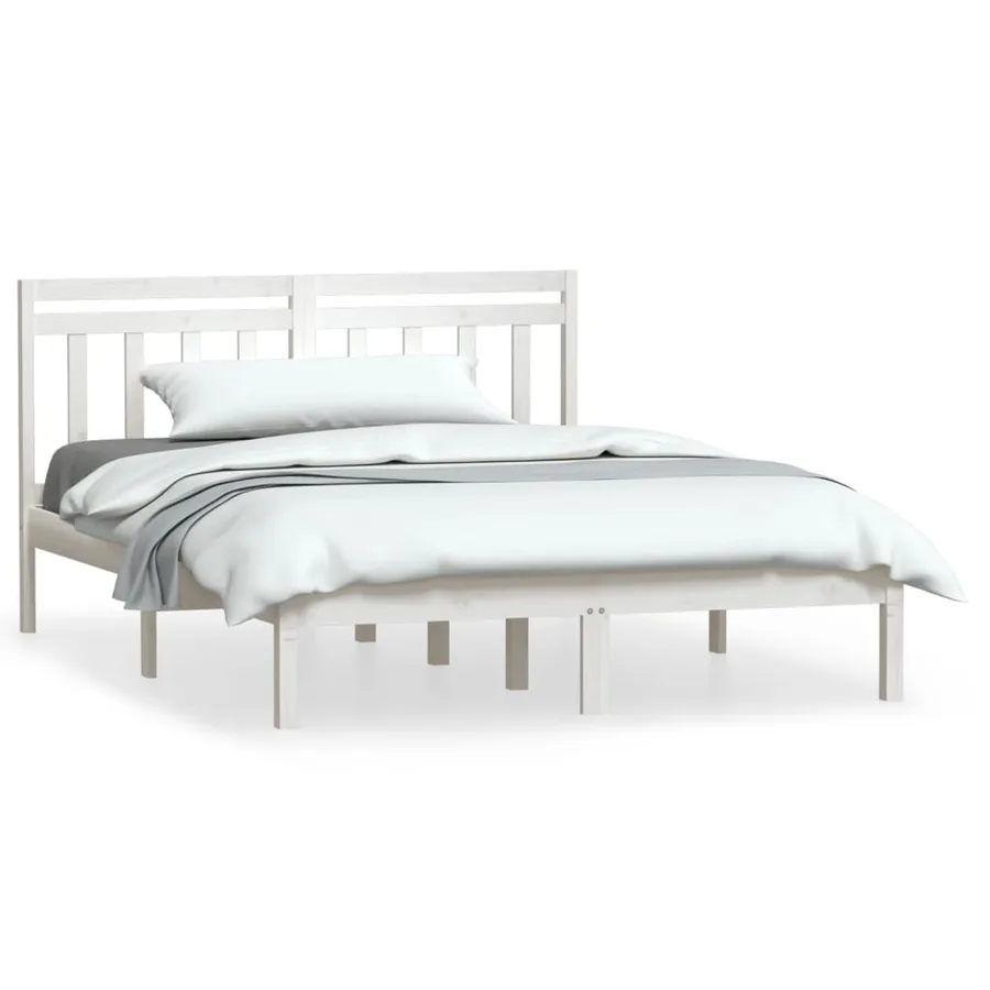 Cadre de lit sans matelas blanc bois de pin massif - 2