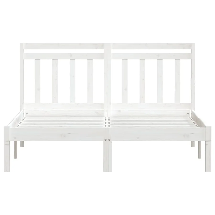 Cadre de lit sans matelas blanc bois de pin massif - 4