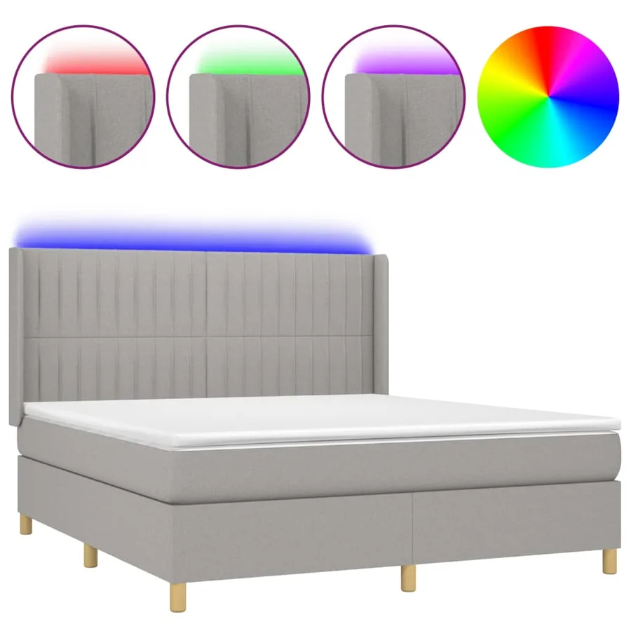 Sommier à lattes de lit matelas LED Gris clair 180x200 cm Tissu - 2