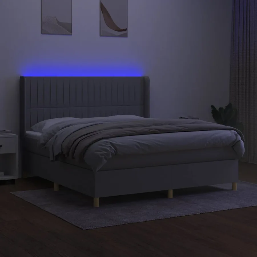 Sommier à lattes de lit matelas LED Gris clair 180x200 cm Tissu - 3