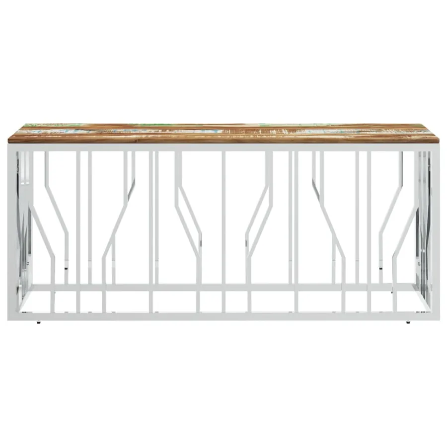 Table basse argenté acier inoxydable/bois massif récupération - 3