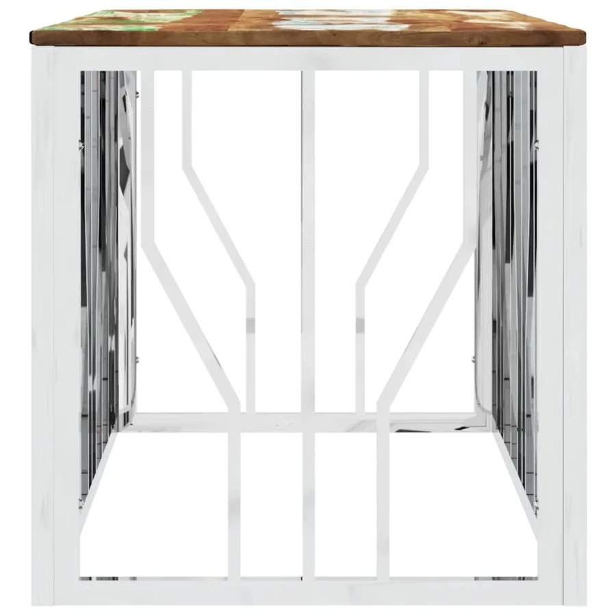 Table basse argenté acier inoxydable/bois massif récupération - 4