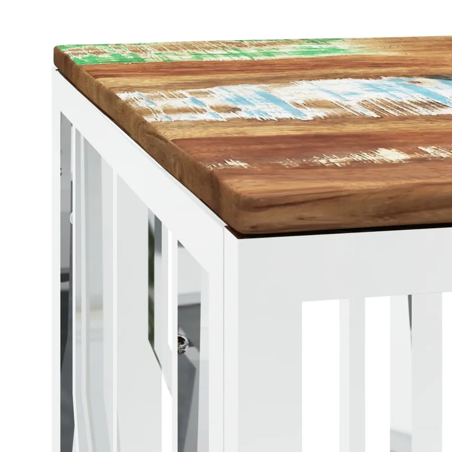 Table basse argenté acier inoxydable/bois massif récupération - 5