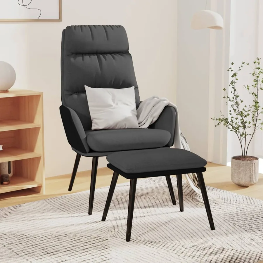 Chaise de relaxation avec tabouret Gris foncé Tissu similicuir