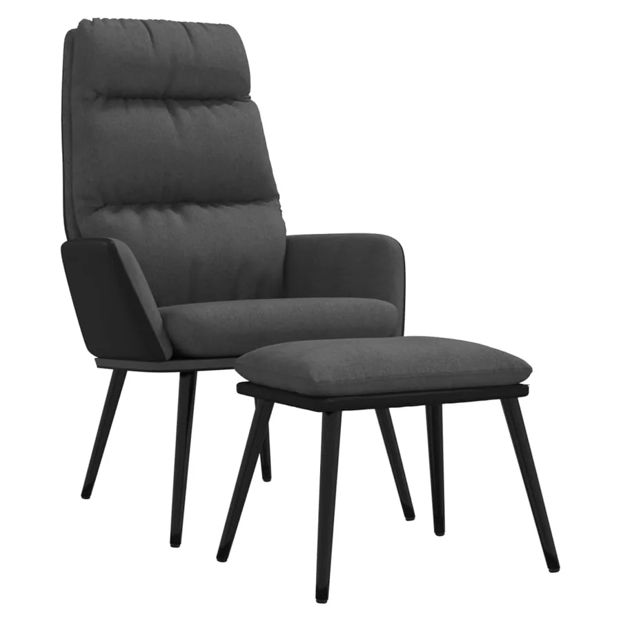 Chaise de relaxation avec tabouret Gris foncé Tissu similicuir - 2