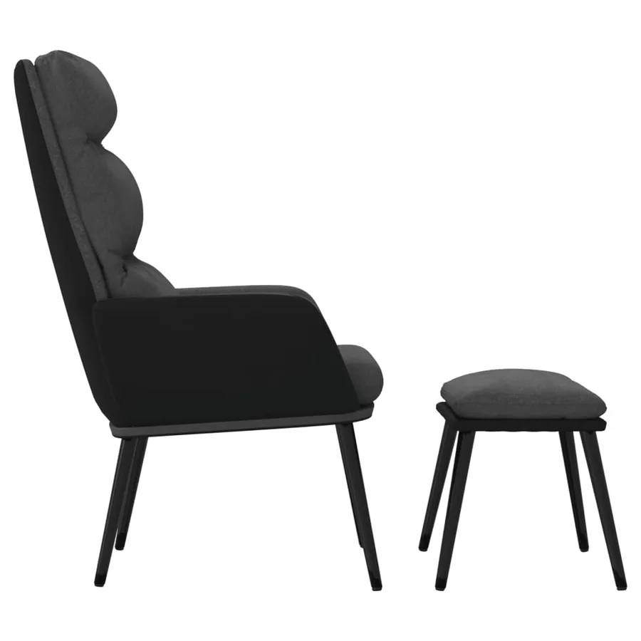 Chaise de relaxation avec tabouret Gris foncé Tissu similicuir - 4