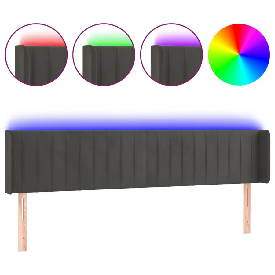 Tête de lit à LED Gris foncé 183x16x78/88 cm Velours - 2