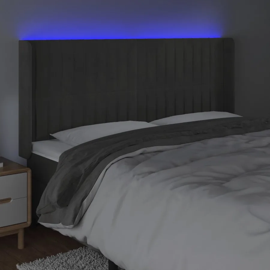 Tête de lit à LED Gris foncé 183x16x118/128 cm Velours - 4