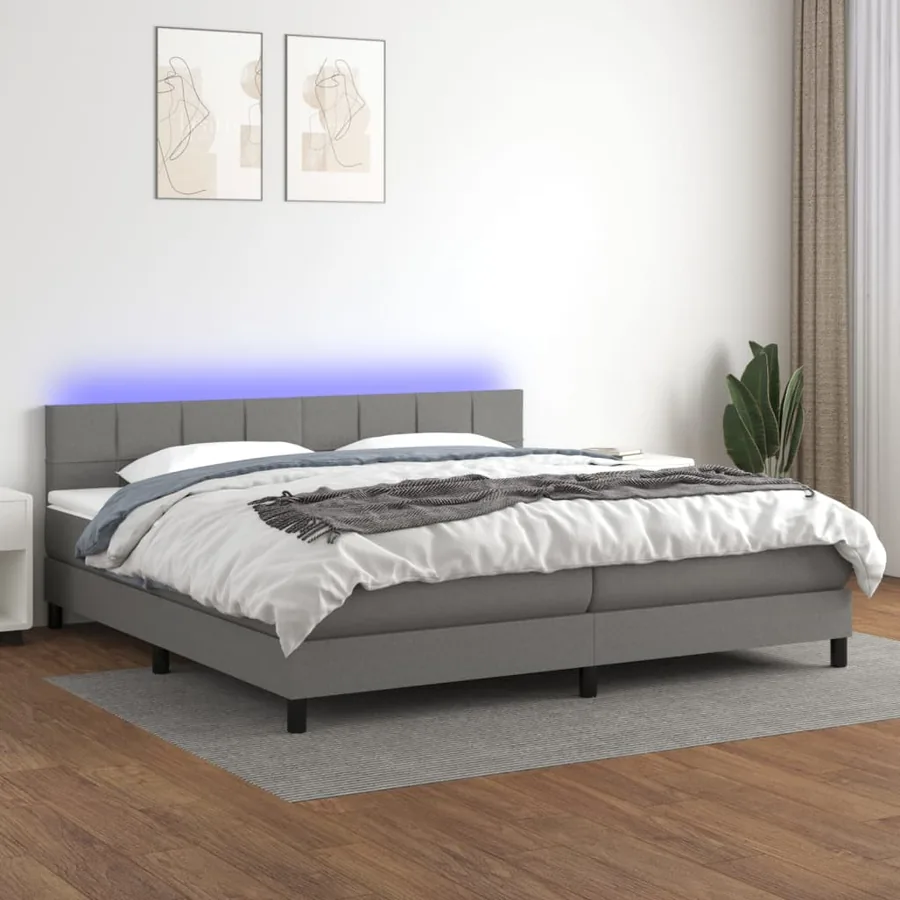 Sommier à lattes de lit et matelas et LED Gris foncé 200x200 cm