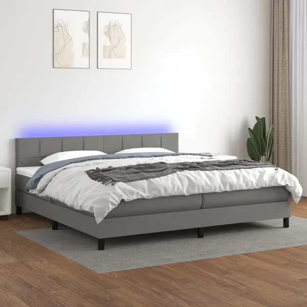 Sommier à lattes de lit et matelas et LED Gris foncé 200x200 cm