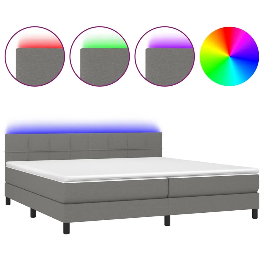 Sommier à lattes de lit et matelas et LED Gris foncé 200x200 cm - 2