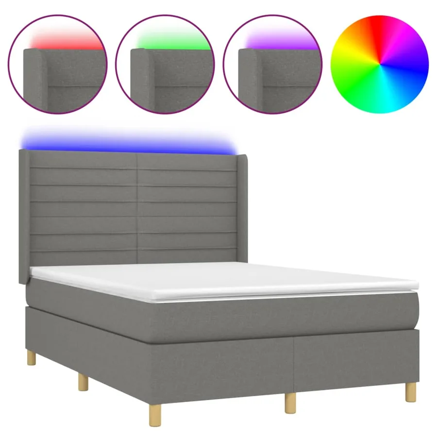 Sommier à lattes de lit matelas LED Gris foncé 140x190 cm Tissu - 2