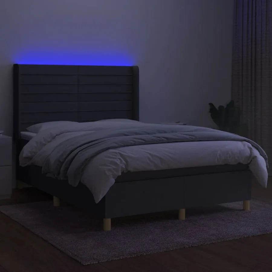 Sommier à lattes de lit matelas LED Gris foncé 140x190 cm Tissu - 3