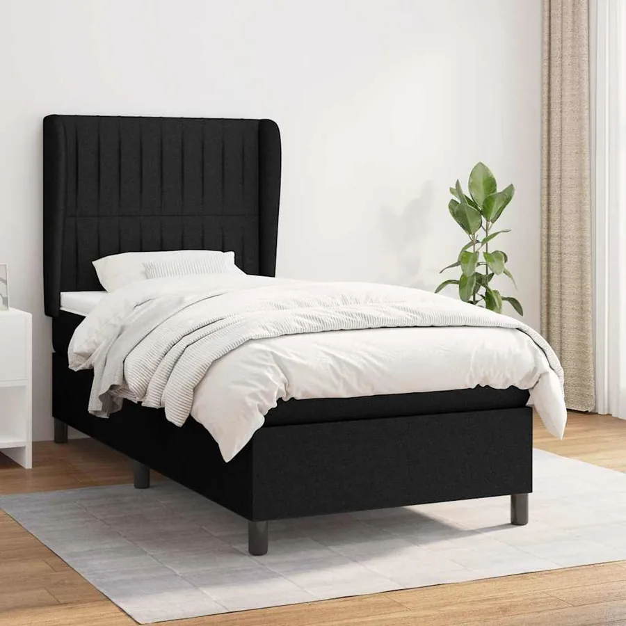 Sommier à lattes de lit avec matelas Noir 90x200 cm Tissu