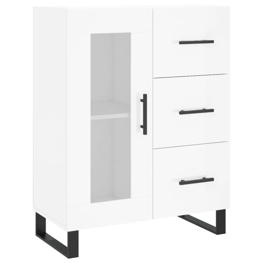 Buffet haut Blanc brillant 69,5x34x180 cm Bois d'ingénierie - 7