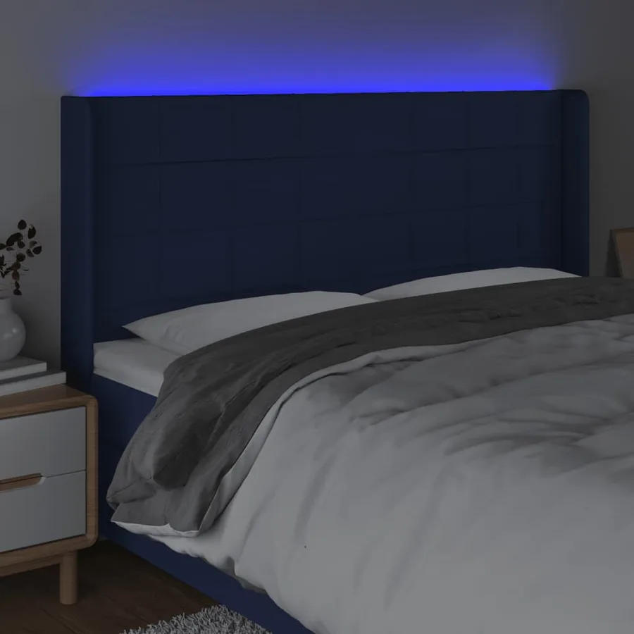 Tête de lit à LED Bleu 203x16x118/128 cm Tissu - 4