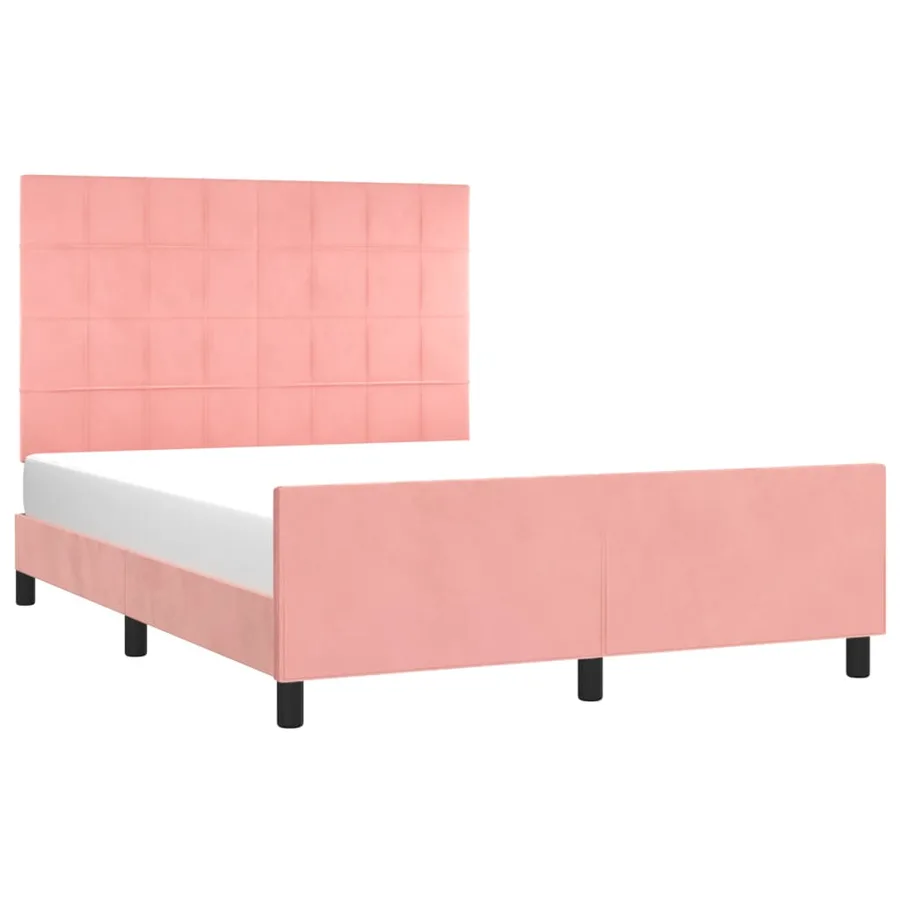 Cadre de lit sans matelas rose 140x200 cm velours - 3