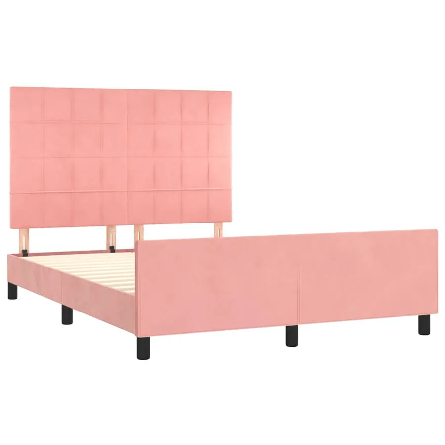 Cadre de lit sans matelas rose 140x200 cm velours - 4