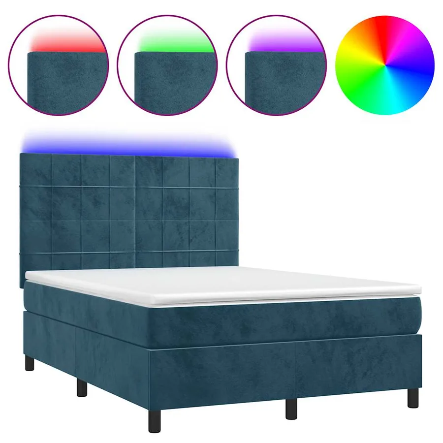 Sommier à lattes de lit matelas et LED Bleu foncé 140x200 cm - 2