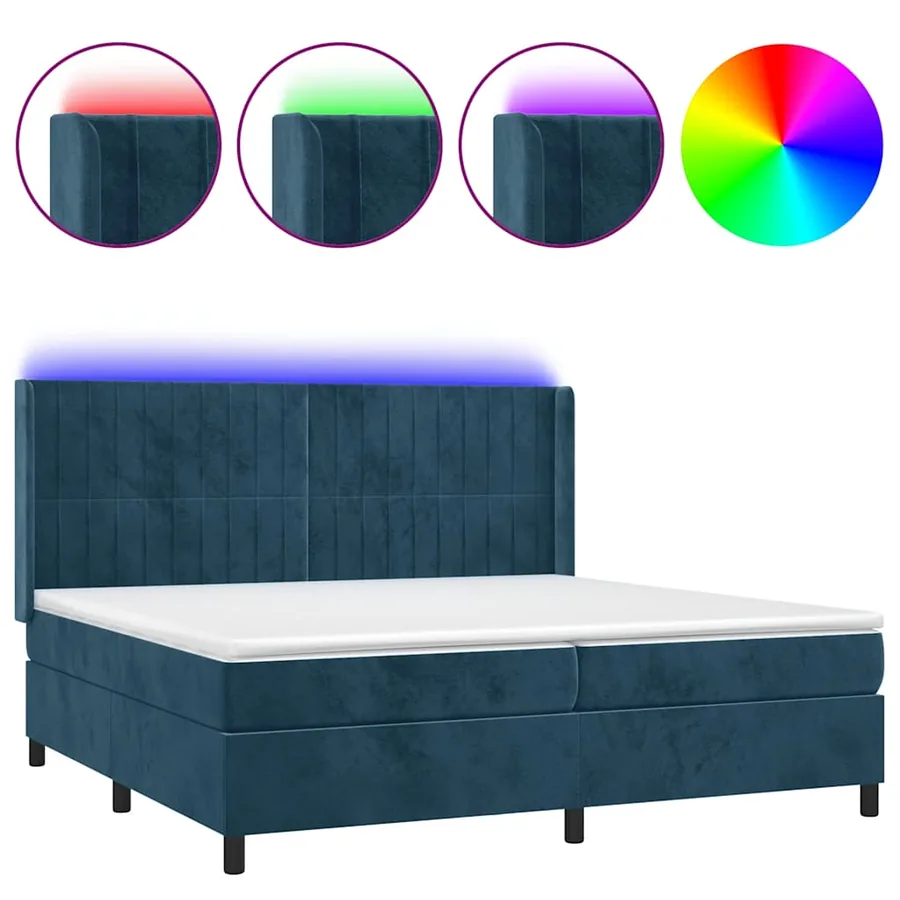 Sommier à lattes de lit matelas et LED Bleu foncé 200x200 cm - 2