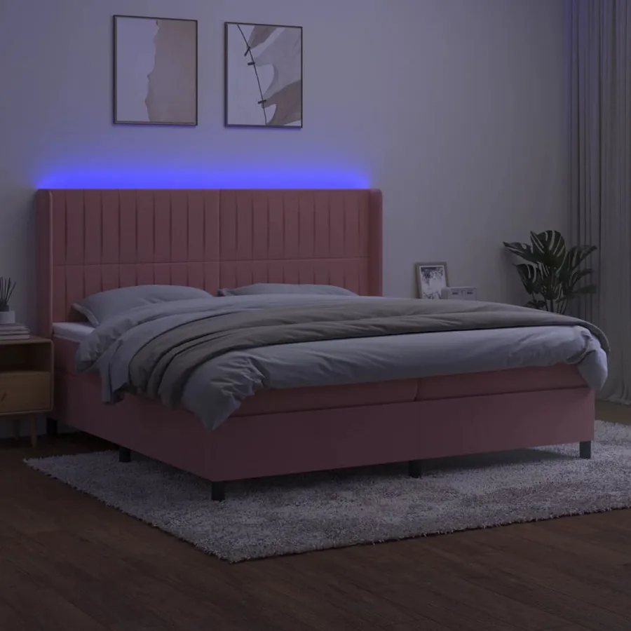 Sommier à lattes de lit matelas et LED Rose 200x200 cm Velours - 3