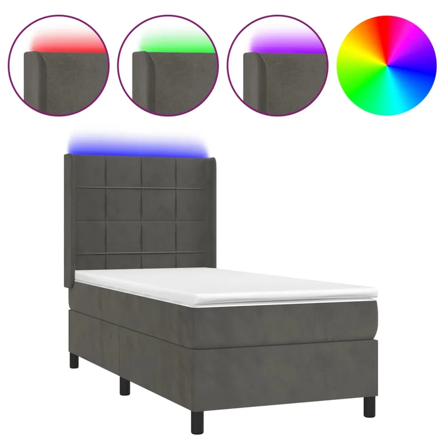 Sommier à lattes de lit matelas LED Gris foncé 90x200cm Velours - 2