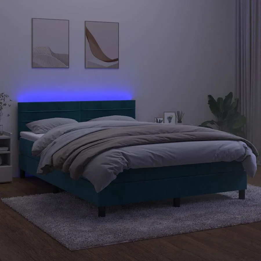 Sommier à lattes de lit avec matelas LED Bleu foncé 140x200 cm - 4