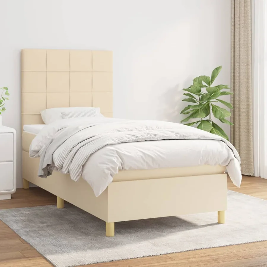 Sommier à lattes de lit avec matelas Crème 80x200 cm Tissu