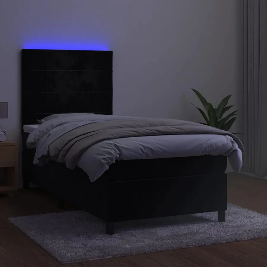 Sommier à lattes de lit avec matelas LED Noir 90x200 cm Velours - 4