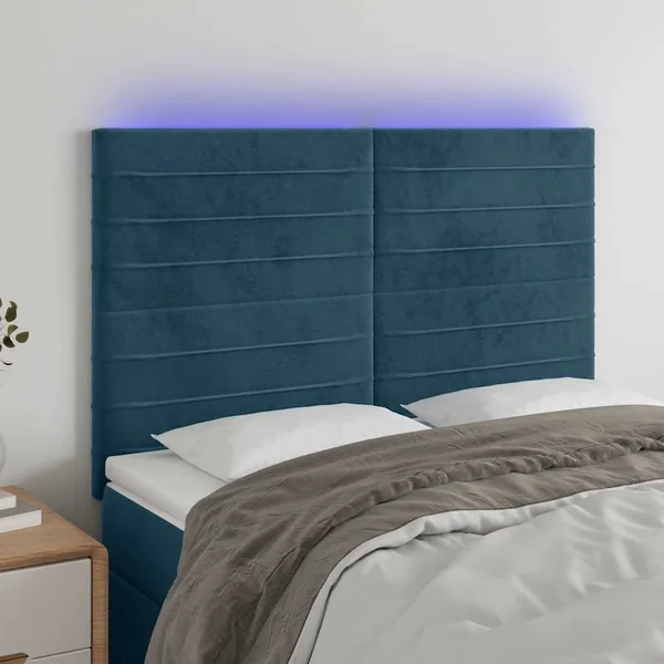 Tête de lit à LED Bleu foncé 144x5x118/128 cm Velours