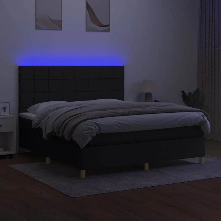 Sommier à lattes de lit et matelas et LED Noir 160x200 cm Tissu - 4