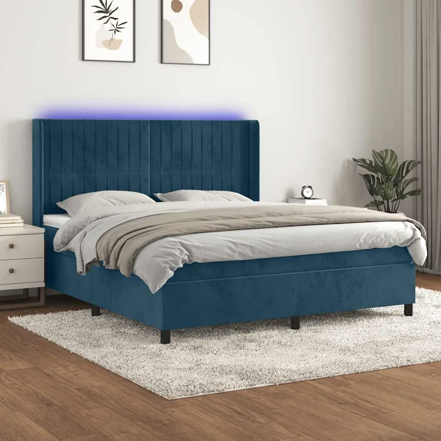 Sommier à lattes de lit matelas et LED Bleu foncé 180x200 cm
