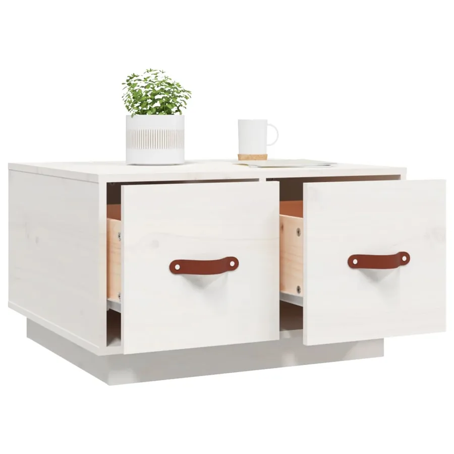 Table basse Blanc 60x53x35 cm Bois massif de pin - 5