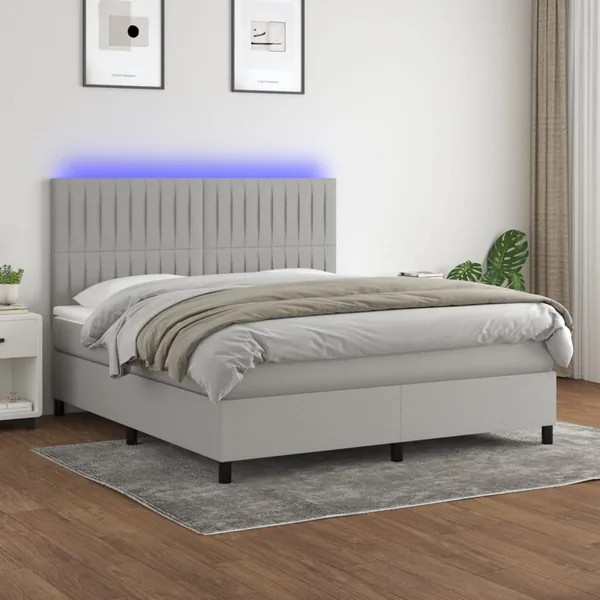 Sommier à lattes de lit et matelas et LED Gris clair 180x200 cm