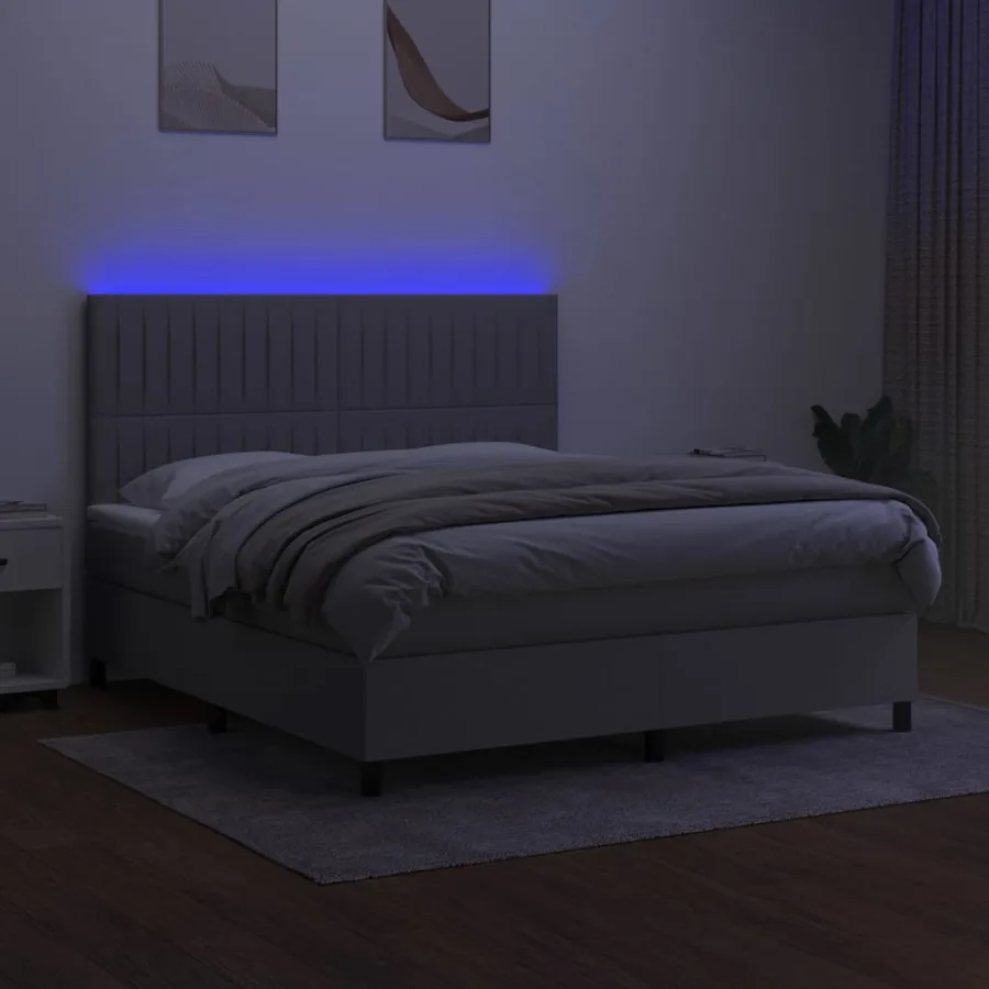 Sommier à lattes de lit et matelas et LED Gris clair 180x200 cm - 4