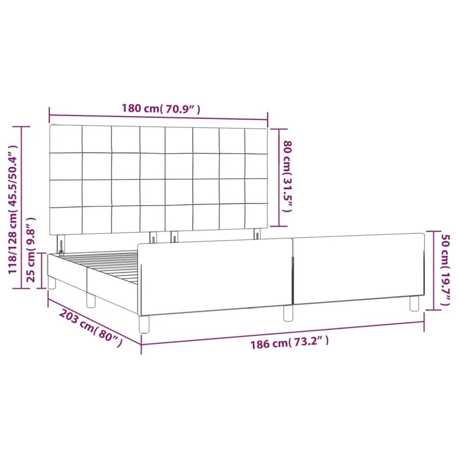 Cadre de lit sans matelas gris clair velours - 14