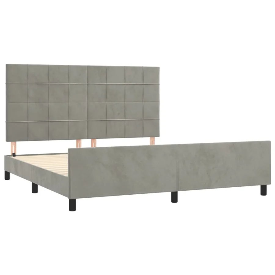 Cadre de lit sans matelas gris clair velours - 4