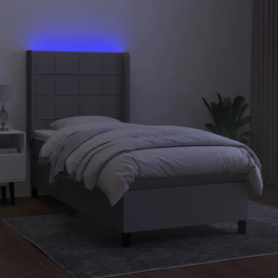 Sommier à lattes de lit matelas LED Gris clair 90x190cm Tissu - 3