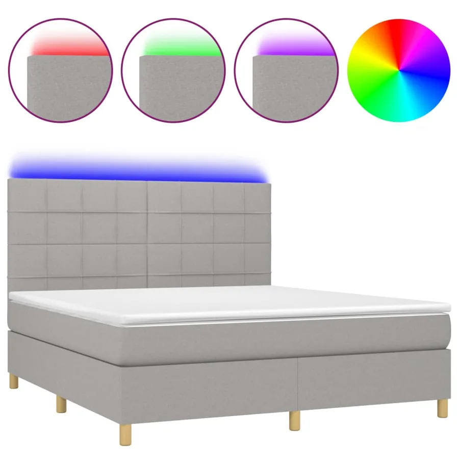 Sommier à lattes de lit et matelas et LED Gris clair 180x200 cm - 2